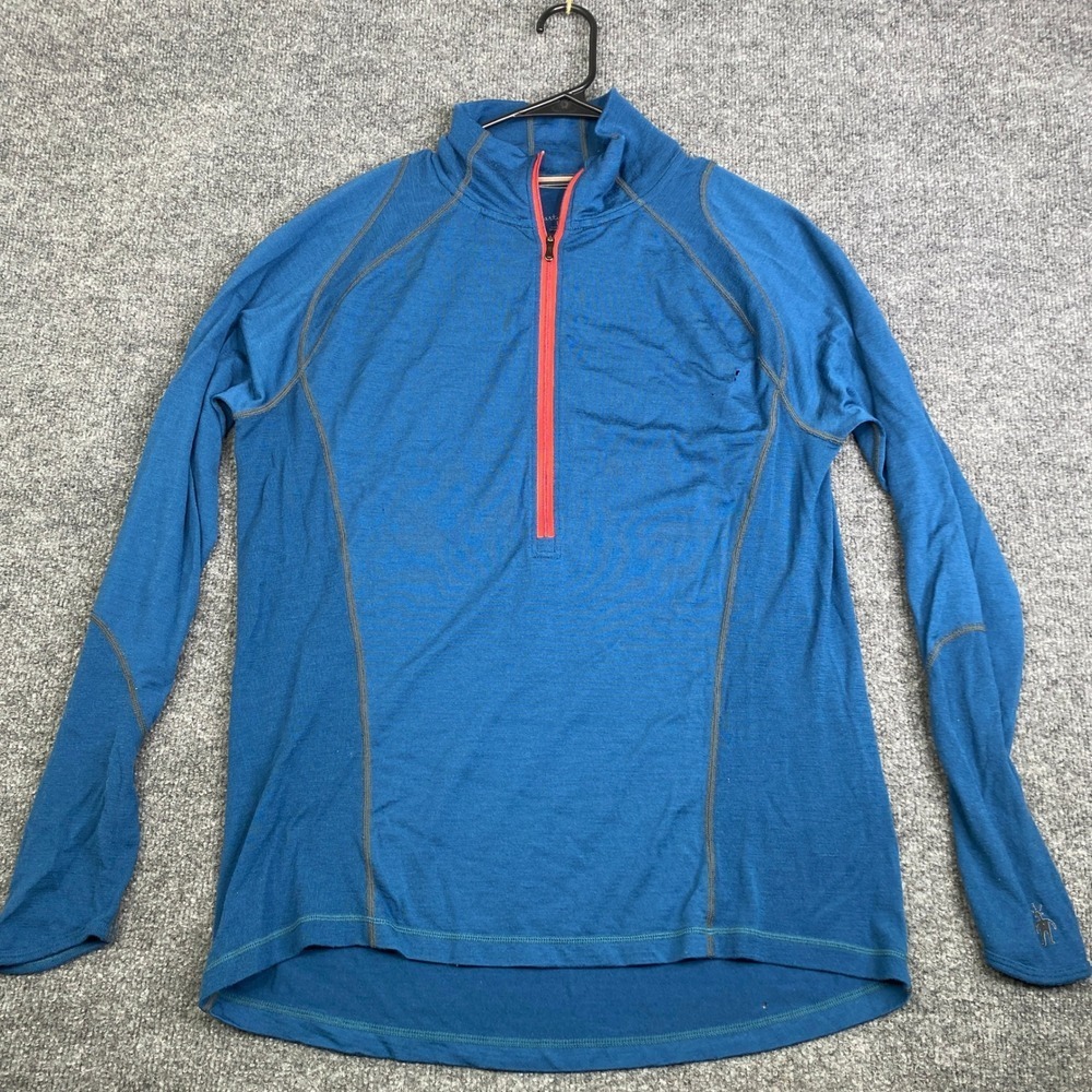 Smartwool Mens Merino Wool 1/4 Zip Pullover Blue SL629 Size Large Base Layer